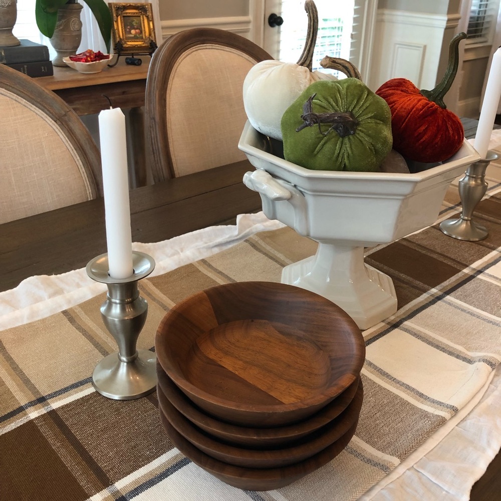 Teak Wood Salad Bowls Farmhouse Vintage